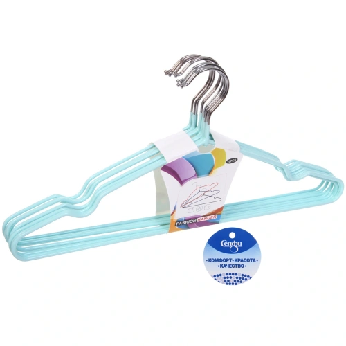 Плечики металлические нескользящие с полимерным покрытием 10шт "ТАРТИТАН", цвет голубой, 40см (Селфи)●