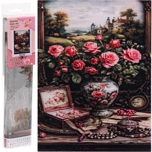Алмазная мозаика в рулоне 30*40см полная выкладка "DIAMOND", Пионы в вазе
