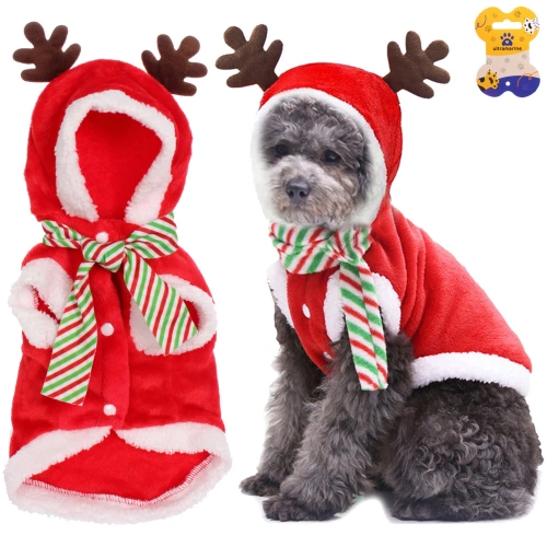 Кофта плюшевая с капюшоном для собак мелких пород  "Олень Рудольф", размер S (35*25см)