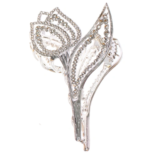 Заколка - краб для волос со стразами на блистере ДЕ Палма, тюльпан, цвет золото и серебро, 1255см (пакет с подвесом)_4