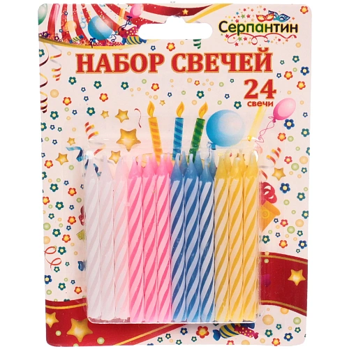 Свечи для торта "Полосочка" 24 шт. 6 см