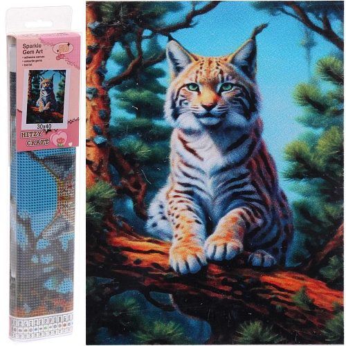 Алмазная мозаика в рулоне 30*40см полная выкладка "DIAMOND", Рысь