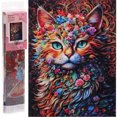 Алмазная мозаика в рулоне 30*40см полная выкладка "DIAMOND", Сказочный Кот