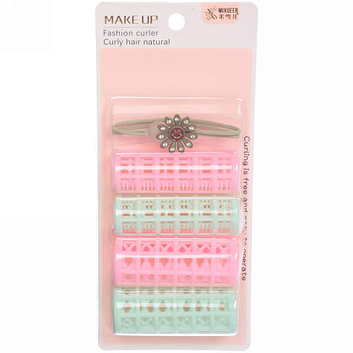 Бигуди в наборе 4шт с резинкой для волос Beauty Room, цвет розовый и мятный, 7см_5