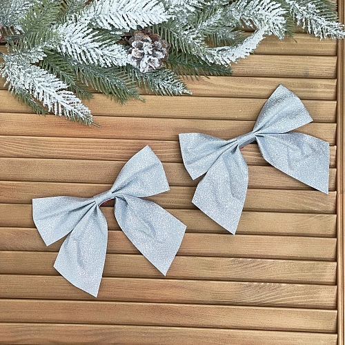 Бант на ёлку "Зимнее очарование" 15*15 см (набор 2 шт), Серебро