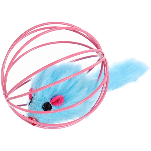 Игрушка - мячик для кошек ИГРУЛИК, мышка, цвет розовый  голубой, d - 6см _5