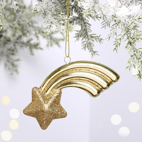 Ёлочная игрушка "Звезда желаний" 11*5*1,5 см, шампань