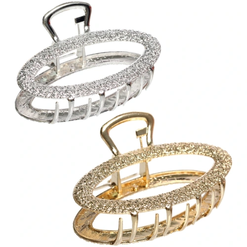 Заколка-краб для волос "AKS - DesignPRO", овал, цвет золото и хром, 6.8*3см