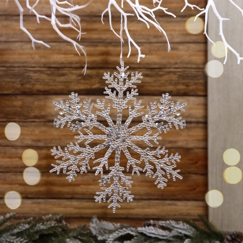 Подвеска новогодняя "Мерцающая снежинка" 21 см, Белый