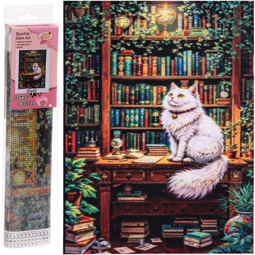 Алмазная мозаика в рулоне 30*40см полная выкладка "DIAMOND", Кот ученый