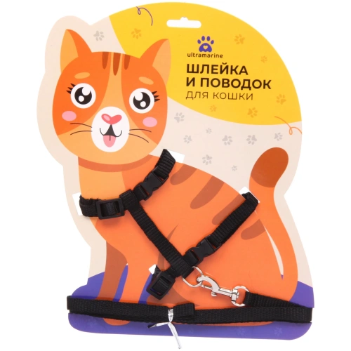 Шлейка с поводком "Веселая прогулка" 120см цвет черный Ультрамарин✦