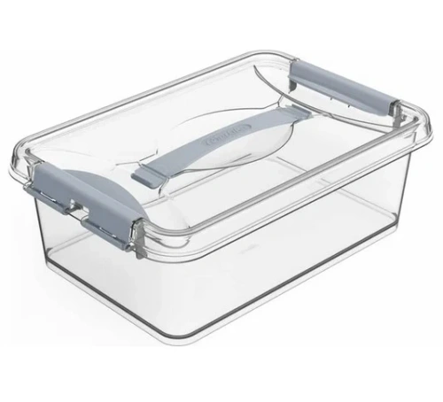 Контейнер для хранения с крышкой, ручкой и ручками-защелками "КЛИК", прозрачный, 11.6*23*35см, 6л