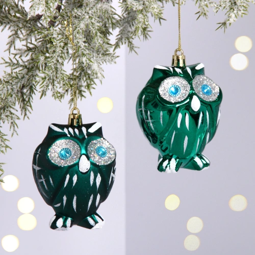 Елочные игрушки "Brilliant Owl" 8 см (набор 2 шт), Изумруд