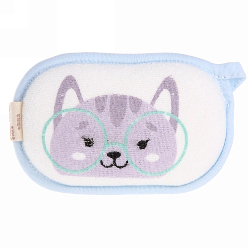 Губка для тела махровая детская "Happy baby - Котёнок Оливер" , 13*8,5 см (зип пакет и наклейка Ultramarine)✦