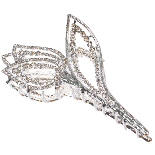 Заколка - краб для волос со стразами на блистере ДЕ Палма, тюльпан, цвет золото и серебро, 1255см (пакет с подвесом)_6