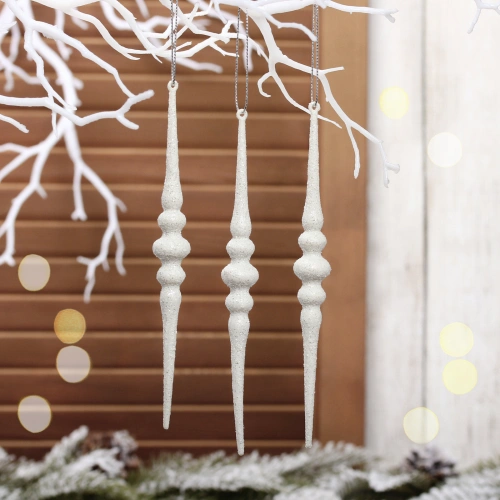 Подвеска "Изящная сосулька" 16 см (набор 3 шт), Белый