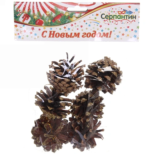 Украшение новогоднее Шишки с золотым инеем 5,5 см (набор 6 шт)_4