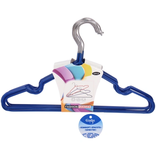 Плечики металлические нескользящие с полимерным покрытием 10шт "ТАРТИТАН", цвет синий, 30см (Селфи)