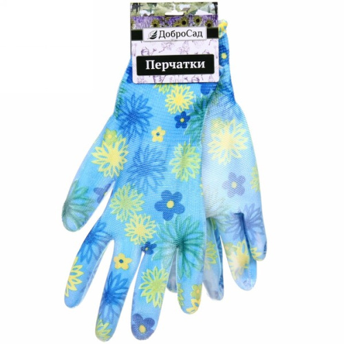 Перчатки нейлоновые "Фантазия-Васильки" с ПВХ покрытием полуоблитые 8 р-р ДоброСад