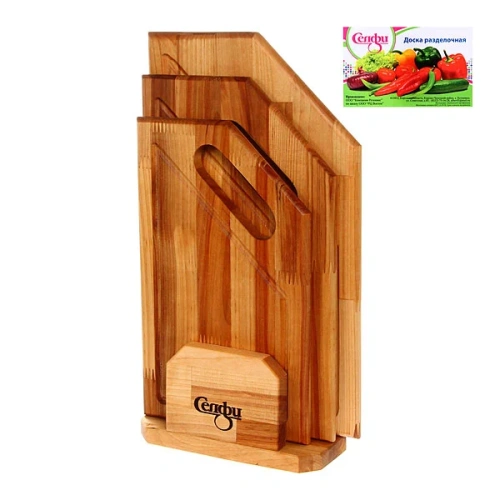 Набор разделочных досок "Угловая ручка" в кассете 38*22*1,8см, 34*20*1,8см, 30*18*1,8см