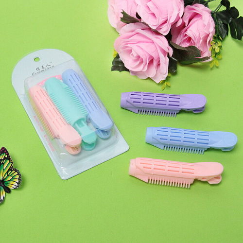 Бигуди пластмассовые с зажимом 3шт Styling, микс 6 цветов, в пластиковой коробке, 10,5см_3