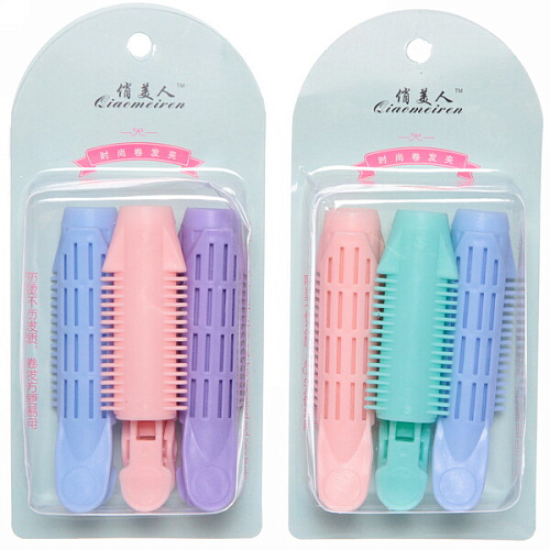 Бигуди пластмассовые с зажимом 3шт Styling, микс 6 цветов, в пластиковой коробке, 10,5см_9