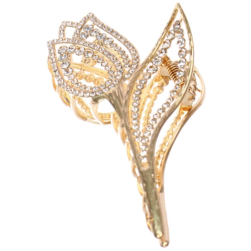 Заколка - краб для волос со стразами на блистере ДЕ Палма, тюльпан, цвет золото и серебро, 1255см (пакет с подвесом)_3