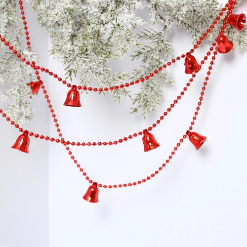 Бусы на ёлку 1,5м "Колокольчики" 2см, Красные