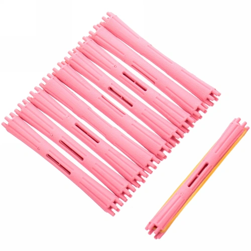 Бигуди пластмассовые-коклюшки 10шт d-1см "KUDRI", цвет розовый, (прозрачный пакет с подвесом)