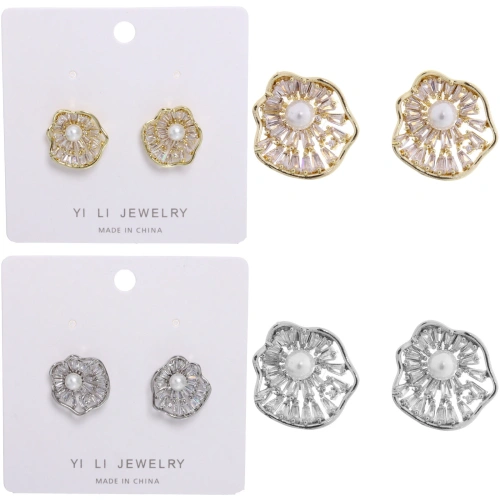 Серьги из гиппоалергенного металла со стразами "ПАЛУМНА", ракушка, цвет золото и серебро, 1,3-dсм