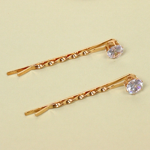 Невидимки для волос 2шт Кристалы Агоры, стразики, цвет золото, 6см (блистер и пакет с подвесом)_3