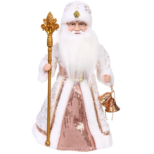 Дед Мороз музыкальный Зимний день в бежевой шубке 40 см_2