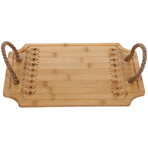 Доска бамбуковая для подачи и сервировки SHEF узор с ручками 3323см_3