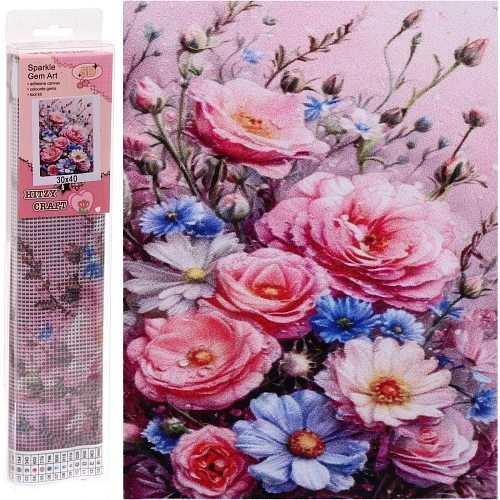 Алмазная мозаика в рулоне 30*40см полная выкладка "DIAMOND", Нежные пионы