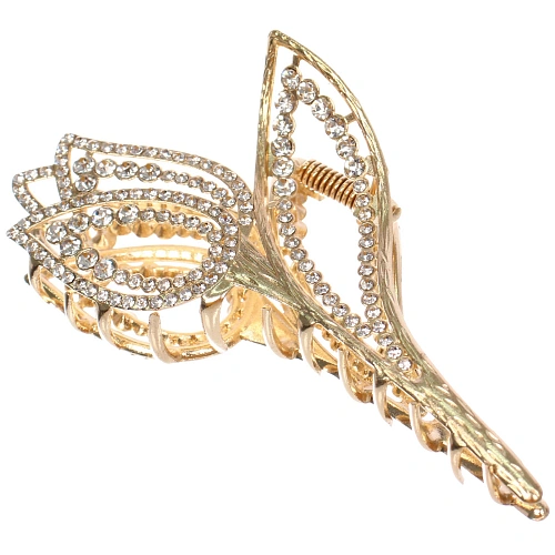 Заколка - краб для волос со стразами на блистере ДЕ Палма, тюльпан, цвет золото и серебро, 1255см (пакет с подвесом)_5