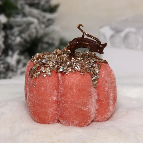 Фигурка новогодняя "Блестящая тыква" 9*9*10 см, Розовый