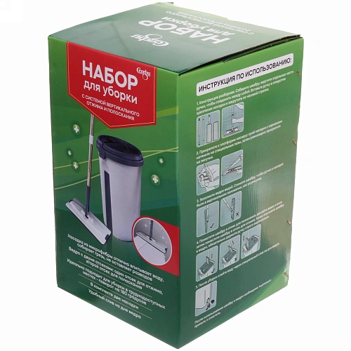 Набор для уборки Селфи Чистюля (ведро с отжимом, швабра, две насадки) в цветной коробке 270_16