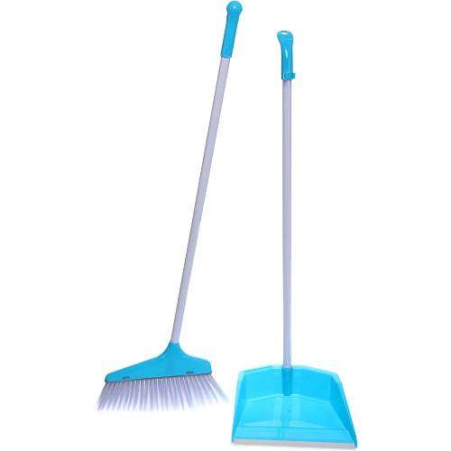 Набор для уборки, щетка для пола с совком синий_8